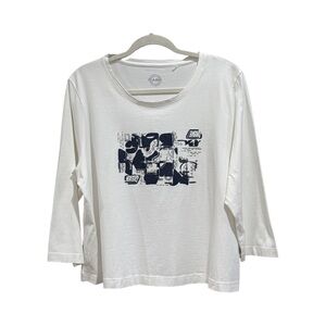 Rabe Abstract Rhinestone Detailed T-Shirt Off White & Navy